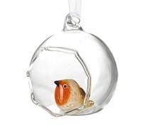 Pallina di Natale in vetro con pettirosso decorativo, trasparente, 6 x 7 cm