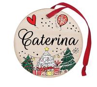 Pallina di Natale Personalizzata con Nome Caterina, Decorazione Natalizia in legno 100% Italiana, cerchietto albero natale da 8 cm (legno, Caterina)