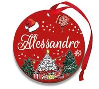 Pallina di Natale Personalizzata con Nome, Decorazione Natalizia 100% Italiana, Rosso, 8 cm (Rosso,Alessandro)