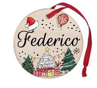 Pallina di Natale Personalizzata con Nome Federico, Decorazione Natalizia in legno 100% Italiana, cerchietto albero natale da 8 cm (legno, Federico)