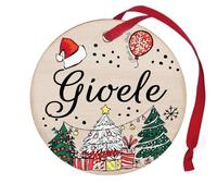 Pallina di Natale Personalizzata con Nome Gioele, Decorazione Natalizia in legno 100% Italiana, cerchietto albero natale da 8 cm (legno, Gioele)
