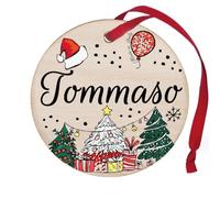 Pallina di Natale Personalizzata con Nome Tommaso, Decorazione Natalizia in legno 100% Italiana, cerchietto albero natale da 8 cm (legno, Tommaso)