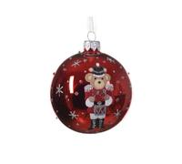 Pallina di Natale Rossa Lucida con Schiaccianoci Orso, Elegante e Raffinata, Perfetta per Ogni Ambiente Natalizio, Decorazione Ideale per il Tuo Albero di Natale 8cm - Varzi dal 1956