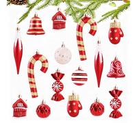 Pallina di Natale, set da 16 decorazioni per albero di Natale a forma di caramelle, decorazione a stella per albero di Natale, pallina con attacco, decorazioni natalizie riutilizzabili (Rosso)