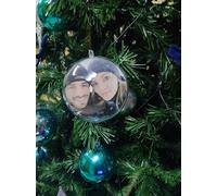 Pallina di Natale trasparente personalizzata con foto -Decorazione natalizia in plastica, 10x10 cm - Idea regalo originale.