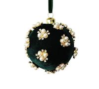 Pallina Natale decorata con perle e velluto, Dark Green | Accento del nastro per decorare l ' albero delle vacanze e scaffali