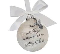 Palline commemorative natalizie, ornamenti a forma di piuma, Have an Angel in Heaven con angelo, sfera di Natale trasparente, ciondolo da appendere per commemorare i propri cari, zia