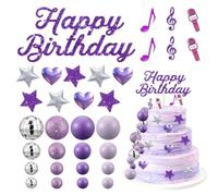 Palline da discoteca, decorazione da torta, 32 pezzi, decorazioni per torta Happy Birthday: palline, stelle, cuori, note musicali e microfono, decorazione per compleanno, matrimonio, fai da te