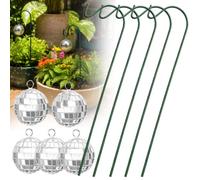 Palline da discoteca per giardino, 5 pezzi, paletti da discoteca, mini palline da discoteca, ornamenti da giardino riflettenti, a specchio argento glitterato, piccola palla a sfera per vasi di fiori