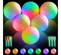 Palline da golf a LED, luminose, con 7 colori, 6 palline da golf di notte, con tè, luci a LED, per allenamento notturno e tiro a lungo raggio