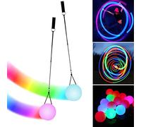 Palline da poi a LED con colori arcobaleno e effetto stroboscopico, palline da giocoleria POI con doppi anelli regolabili in lino, per principianti e professionisti