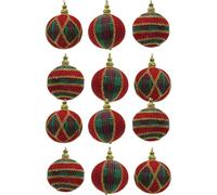 Palline Decorative per Albero di Natale Set di 12 in Stile Scozzese 8 cm rosse