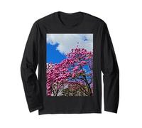 Palline di fiori rosa che sbocciano contro il cielo gioioso blu Maglia a Manica