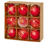 Palline di Natale 60MM Assortiti Brillantini Rosso Confezione Di 9