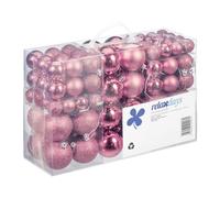 Relaxdays Palline di Natale, Set da 100, Addobbi Natalizi, Opache, Lucide, Glitterate, ∅ 3,4 e 6 cm, Decorazioni, Rosa