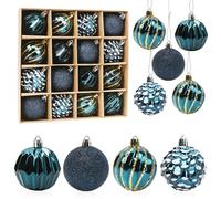 Palline di Natale Blu, 16pcs Palline per Albero di Natale 6cm, Palle di Natale Blu Scuro Plastica con Gancio, Ornamenti Natalizi per Addobbi Albero di Natale Decorazioni