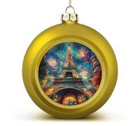 Palline di Natale da appendere alla Torre Eiffel di Parigi (6), decorazioni per albero di Natale, regalo per feste, stile dorato, 2 pezzi