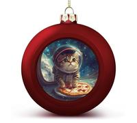 Palline di Natale da appendere all'albero di Natale con divertente gatto che vola una pizza astronauta, decorazioni per albero di Natale, regalo per feste, stile rosso, 2 pezzi