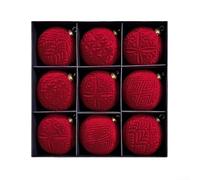 Palline di Natale decorative in velluto, 9 pezzi, 10 cm, ornamenti da appendere per feste ed eventi (grande rosso)