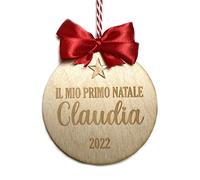 Palline di Natale di Legno Personalizzata con nome Il mio Primo Natale da appendere all'albero Idea Regalo Natalizia