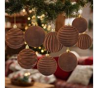 Palline di Natale Floccate in Velluto Marrone Ornamento 8 cm con Scatola Regalo