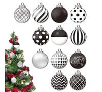 Palline Di Natale In Bianco E Nero Da 12 Pezzi, Decorazioni Natalizie Rotonde In Bianco E Nero, Semplici Ornamenti Con Palline Di Natale, Decorazione Leggera Per Albero Di Natale Per Feste In Casa
