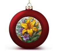 Palline di Natale in fiore in vetro colorato con giglio giallo infrangibili da appendere palline di Natale per la decorazione dell'albero di Natale, palline rosse per albero di Natale per feste di