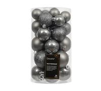 Palline di Natale in plastica, 4-6 cm, mix di 30 pezzi, classiche e infrangibili, palline per albero di Natale per Natale, opache, lucide e brillanti, colore grigio delicato