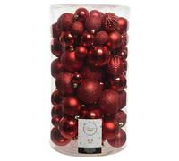 Palline di Natale in plastica, 4 cm - 8 cm, mix da 100 pezzi con glitter (rosso natalizio)