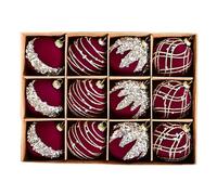 Palline di Natale in velluto - 12 palline di Natale floccate in velluto, decorazioni natalizie retrò con paillettes | eleganti palline di velluto per albero, matrimoni, feste, decorazioni per la casa