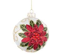 Palline di Natale in Vetro Bianche Fiore Rosso Addobbi Albero Decorazioni