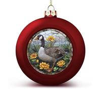 Palline di Natale in vetro colorato con fiore giallo d'oca ornamenti infrangibili da appendere palline di Natale per la decorazione dell'albero di Natale, palline rosse per albero di Natale per feste