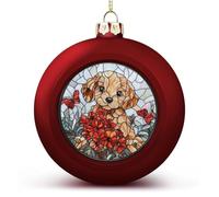 Palline di Natale in vetro colorato marrone cucciolo rosso fiore ornamenti infrangibili da appendere palline di Natale per albero di Natale decorazioni rosse per feste di nozze