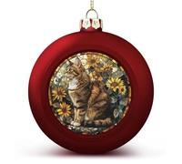Palline di Natale in vetro colorato marrone gatto giallo fiore ornamenti infrangibili da appendere palline di Natale per albero di Natale decorazioni rosse per feste di nozze