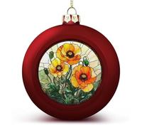 Palline di Natale in vetro colorato, tre fiori di papavero, infrangibili, da appendere, per albero di Natale, decorazione per albero di Natale, palline rosse per feste di nozze