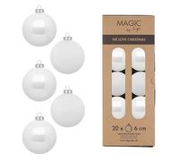 Palline di Natale in vetro da 6 cm, 20 pezzi, opache e lucide, per albero di Natale, colore bianco puro