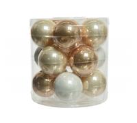 Palline di Natale in vetro da appendere 6 cm Perla, Caramello e Bianco. Set 15