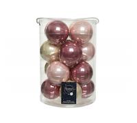 Palline di Natale in vetro da appendere 8 cm Rosa e Perla. Set 16