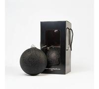 Palline di Natale Nere Glitter 15 cm Giulia Grillo, Set da 2 | Plastica infrangibile, cappuccio e cordino montati, non perde glitter, mani pulite, scatola con display, addobbi per albero