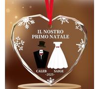 Palline di Natale Personalizzate per il Primo Natale di Mr & Mrs - Regalo su Misura per Sposi Novelli o Fidanzati con Nome e Data, Ricordo a Forma di Cuore per Albero Natale per Coppie per le Vacanze