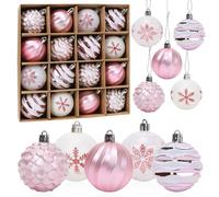 Palline di Natale Rosa, 16pcs Palline per Albero di Natale 6cm, Palle di Natale Rosa Bianco Plastica con Gancio, Ornamenti Natalizi per Addobbi Albero di Natale Decorazioni