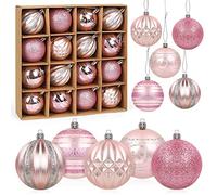 Palline di Natale Rosa, 16pcs Palline per Albero di Natale 6cm, Palle di Natale Rosa Plastica con Gancio, Ornamenti Natalizi per Addobbi Albero di Natale Decorazioni