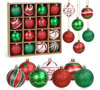 Palline di Natale Rosse e Verde, 16pcs Palline per Albero di Natale 6cm, Palle di Natale Rosso e Verde Plastica con Gancio, Ornamenti Natalizi per Addobbi Albero di Natale Decorazioni