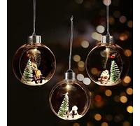 Palline di Natale Trasparenti (3 Pezzi) - (9,6 x 10,8 cm) Decorazioni a LED con Babbo Natale, Renne, Pupazzi di Neve per Albero, Ornamenti e Addobbi Natalizi