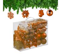 Relaxdays Palline di Natale, Set 100 Addobbi Natalizi, Palle Opache, Lucide, Glitter, 10 Design, Plastica, Arancione