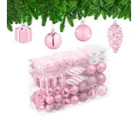 Relaxdays Palline di Natale, Set 72 Palle Natalizie Opache, Lucide, Glitterate, Pigne, Cuori, Regali, Plastica, Rosa, 24 x 38 x 12 cm