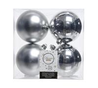 Palline per albero di Natale, argento lucido e opaco, 4 pezzi, in plastica, diametro 10 cm, 4 pezzi, da 10 cm