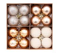 Palline rosa infrangibili, confezione da 16, 4 texture (avorio-oro) | Set da 16 pezzi, diametro 6 cm, floccato opaco, raso liscio, specchio lucido, finiture scintillanti