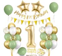 Palloncini 1 Anno Verde Oro, Decorazioni Compleanno Bambino, Festone Buon Compleanno 1 Anno, Addobbi Verde Oro per Bambina