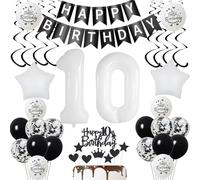 Palloncini 10 anni compleanno ragazzo decorazione Nero Bianco Deco compleanno 10 anni ragazza decorazione torta 10 .compleanno ragazza palloncini 10 anni compleanno decorazione topper torta 10 anni